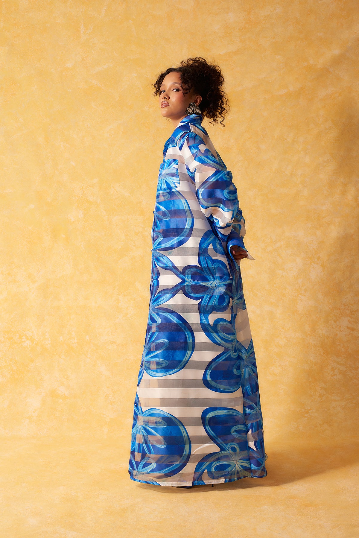 Amira Technical Organza Oversized Long Sleeve Shirt Dress - Dolce Vita Print