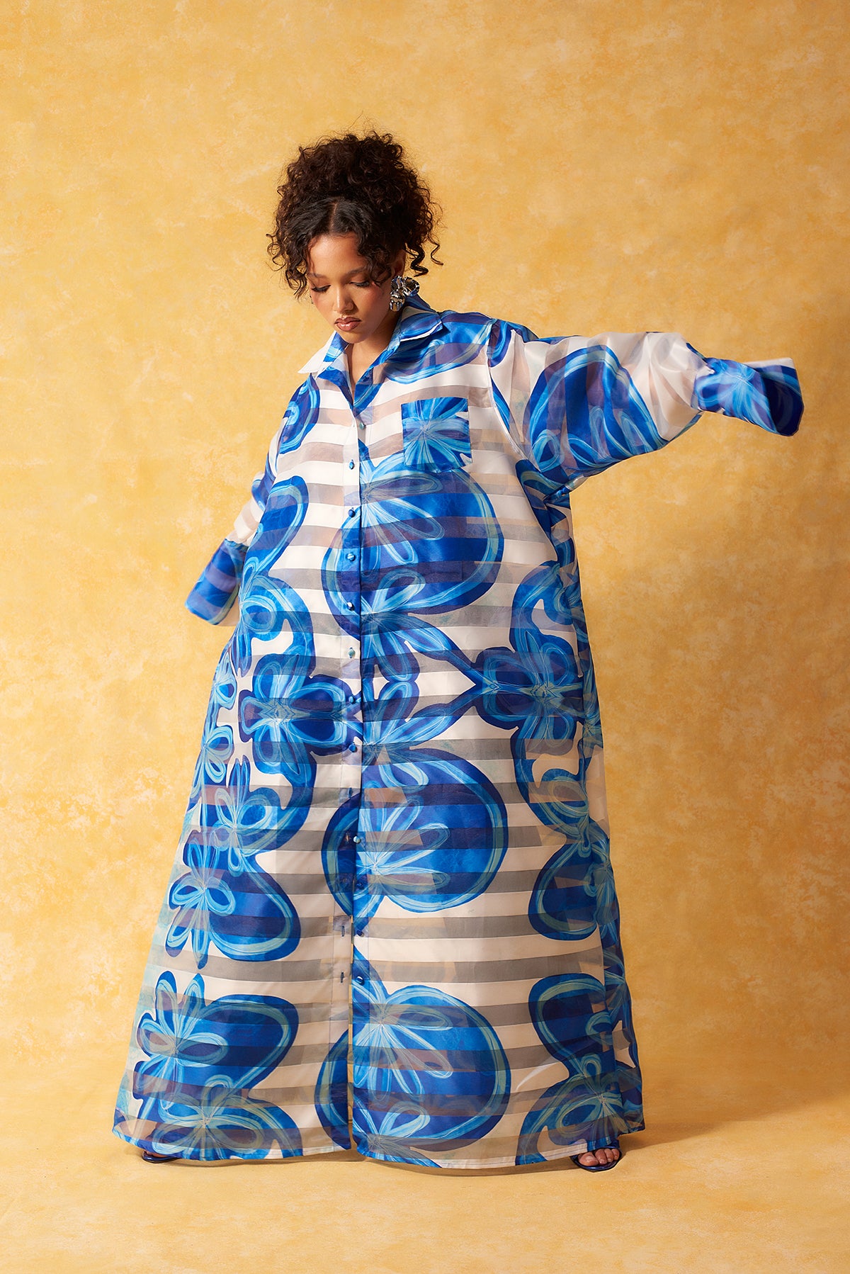 Amira Technical Organza Oversized Long Sleeve Shirt Dress - Dolce Vita Print