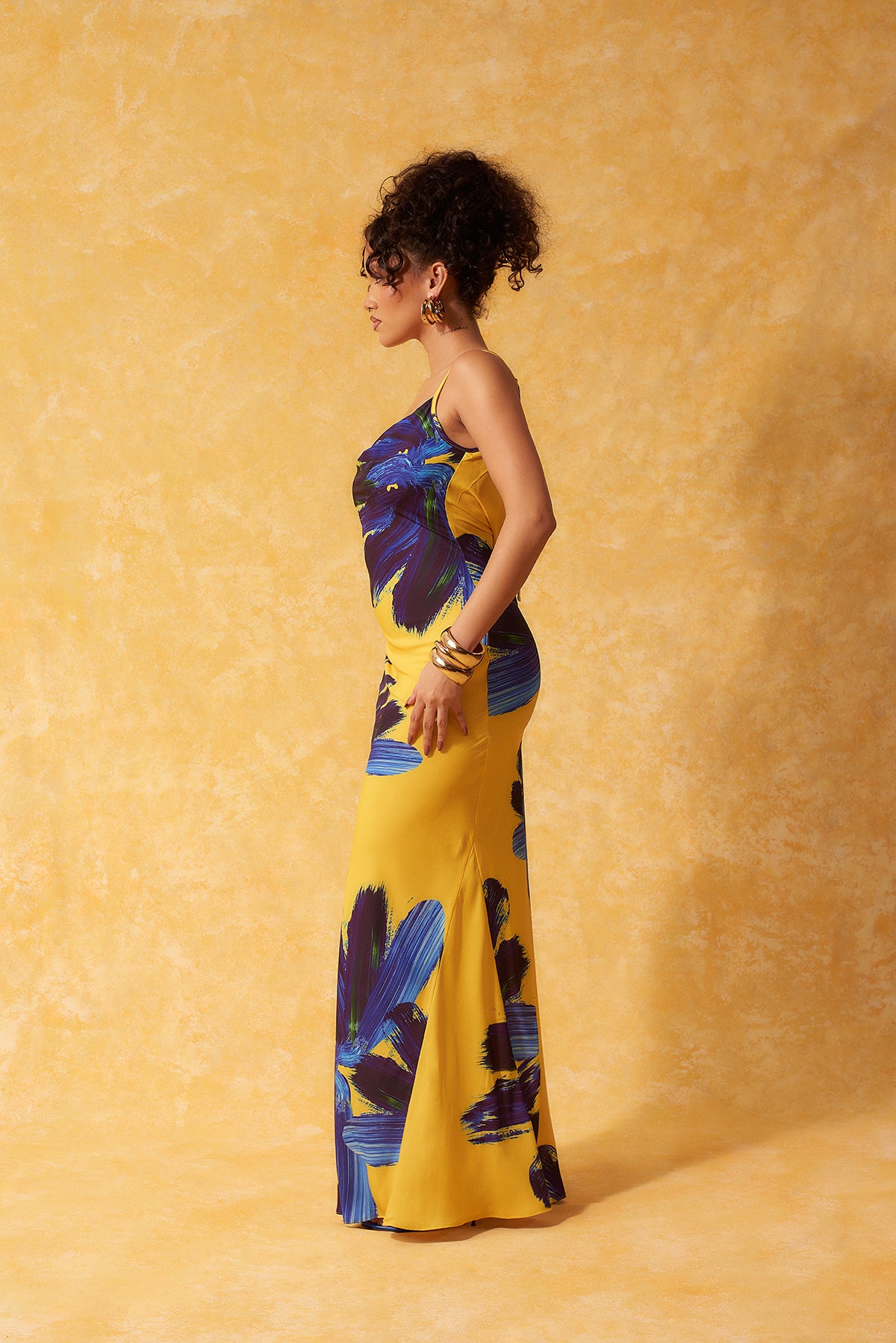 Solei Cowl Neck Backless Silky Printed Dress