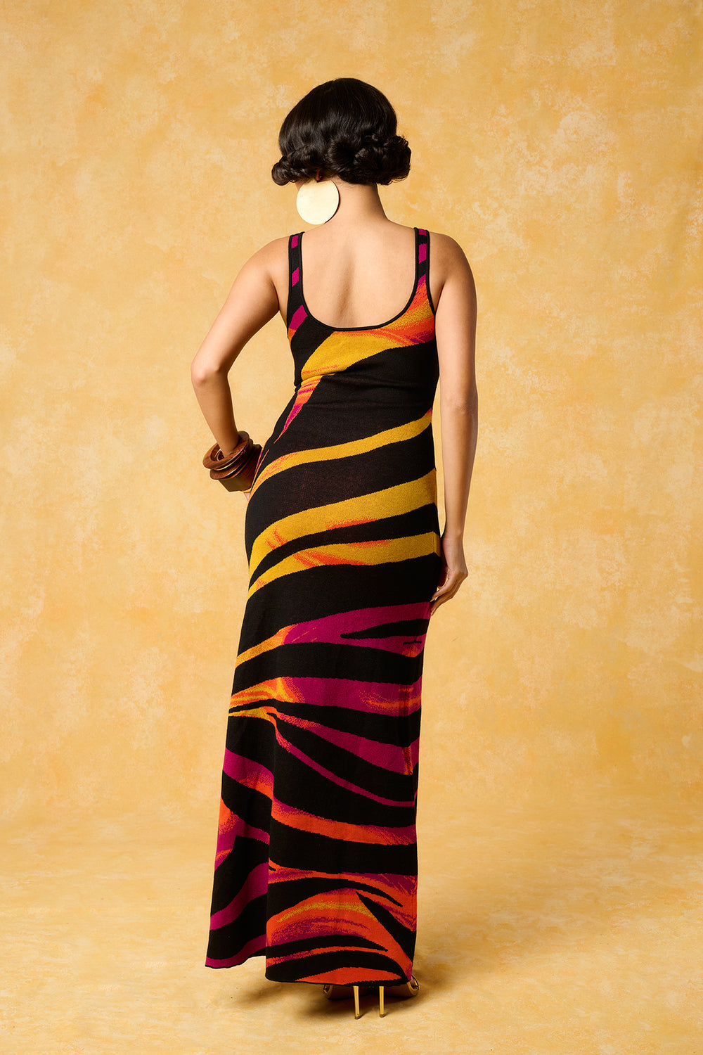 Safia Zebra Knitted Square Neck Maxi Dress