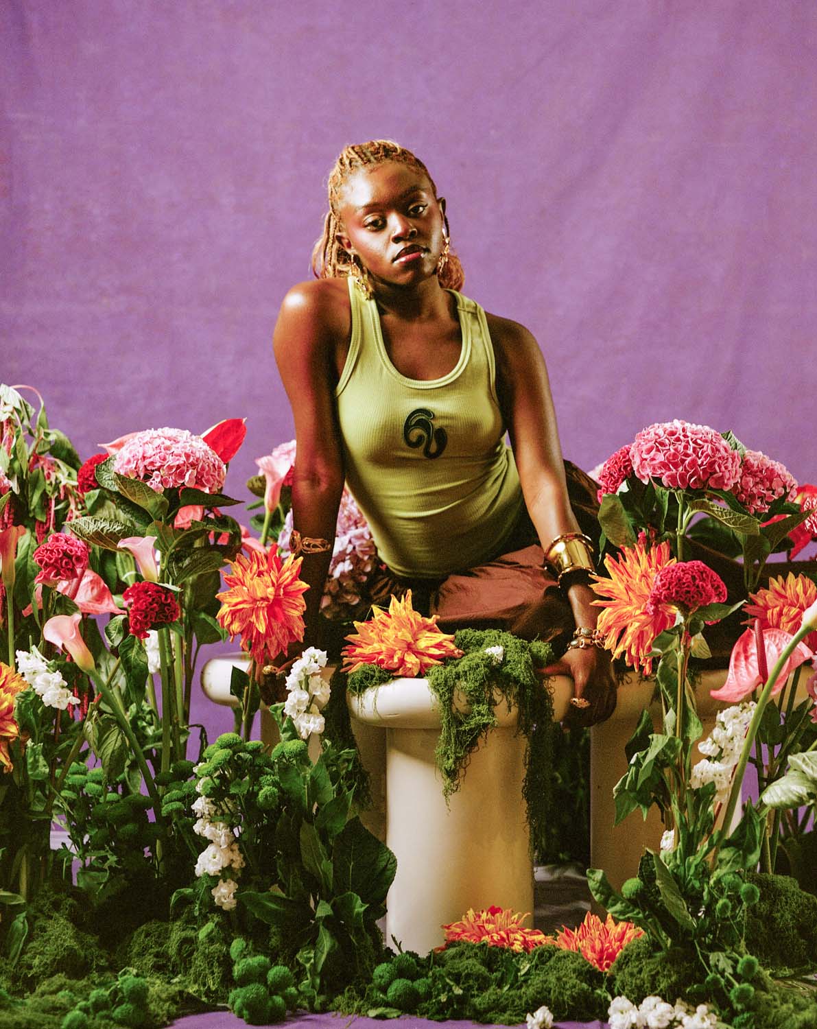 Nao Cotton Logo Embroidered Racer Back Vest Top -  Matcha