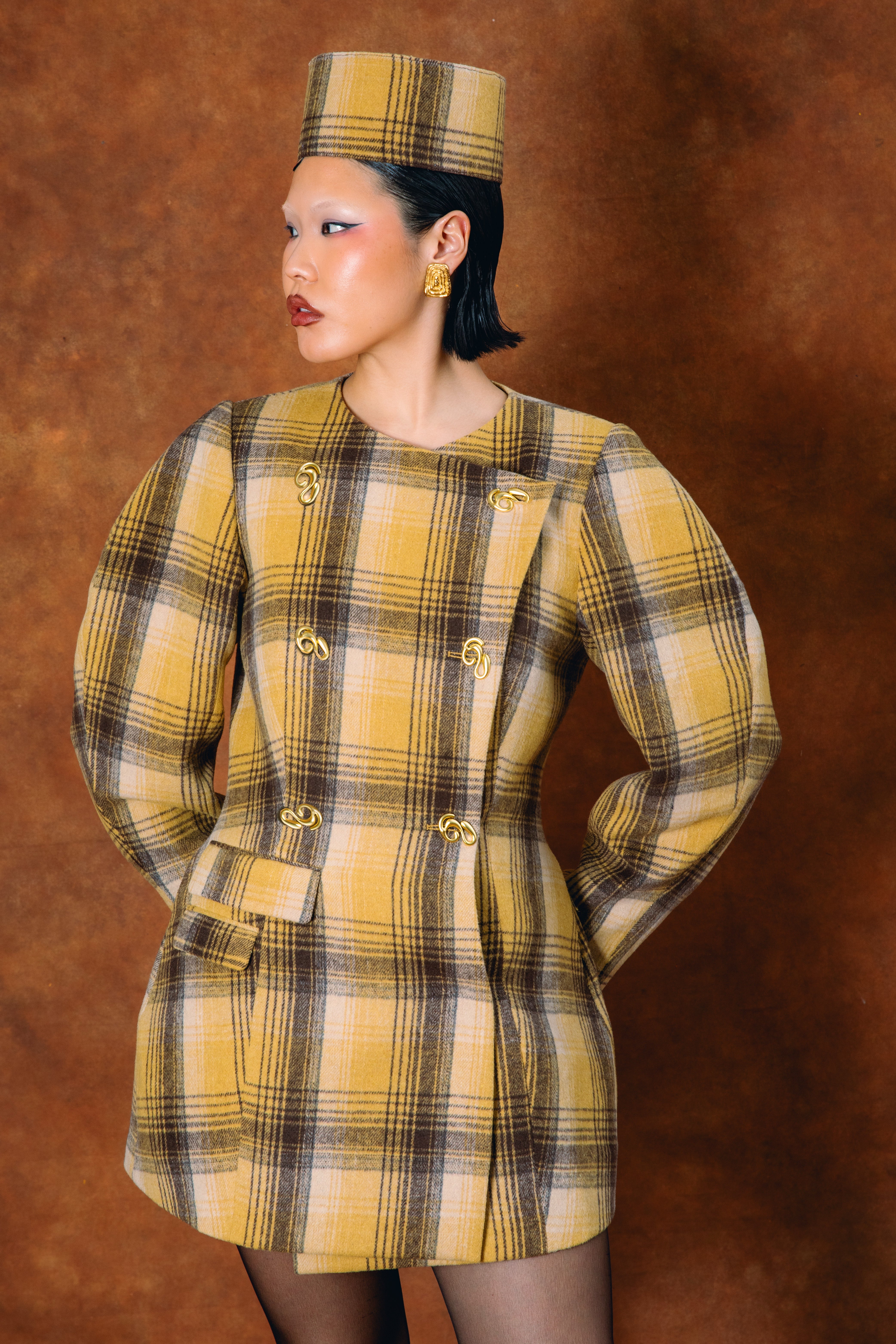 Monroe Checkered Double-Breasted Mini Dress - Gold – Kai Collective