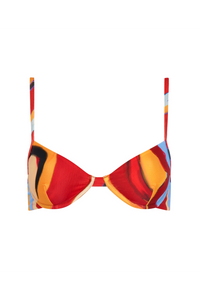 Kaikini Printed Balcony Bikini Top - Isimi Print - Blue