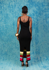 Amina Knitted Stripe Maxi Dress - Black
