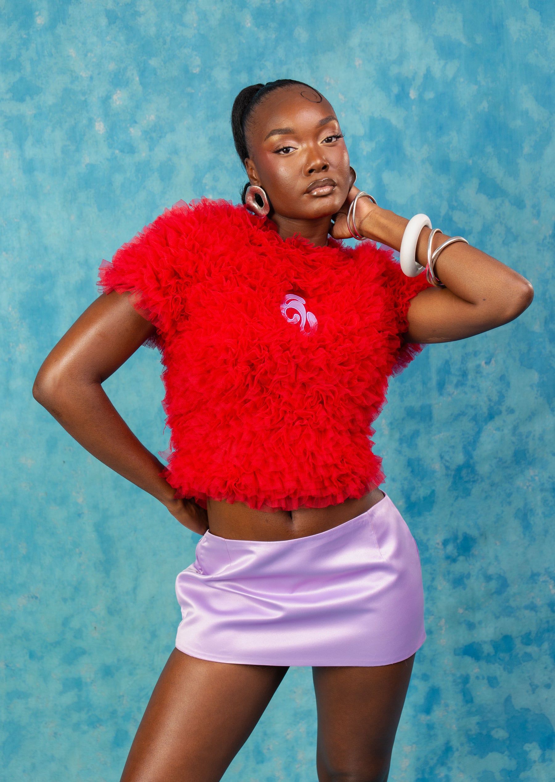 Luella Ruffle Cloud Tulle Top - Red