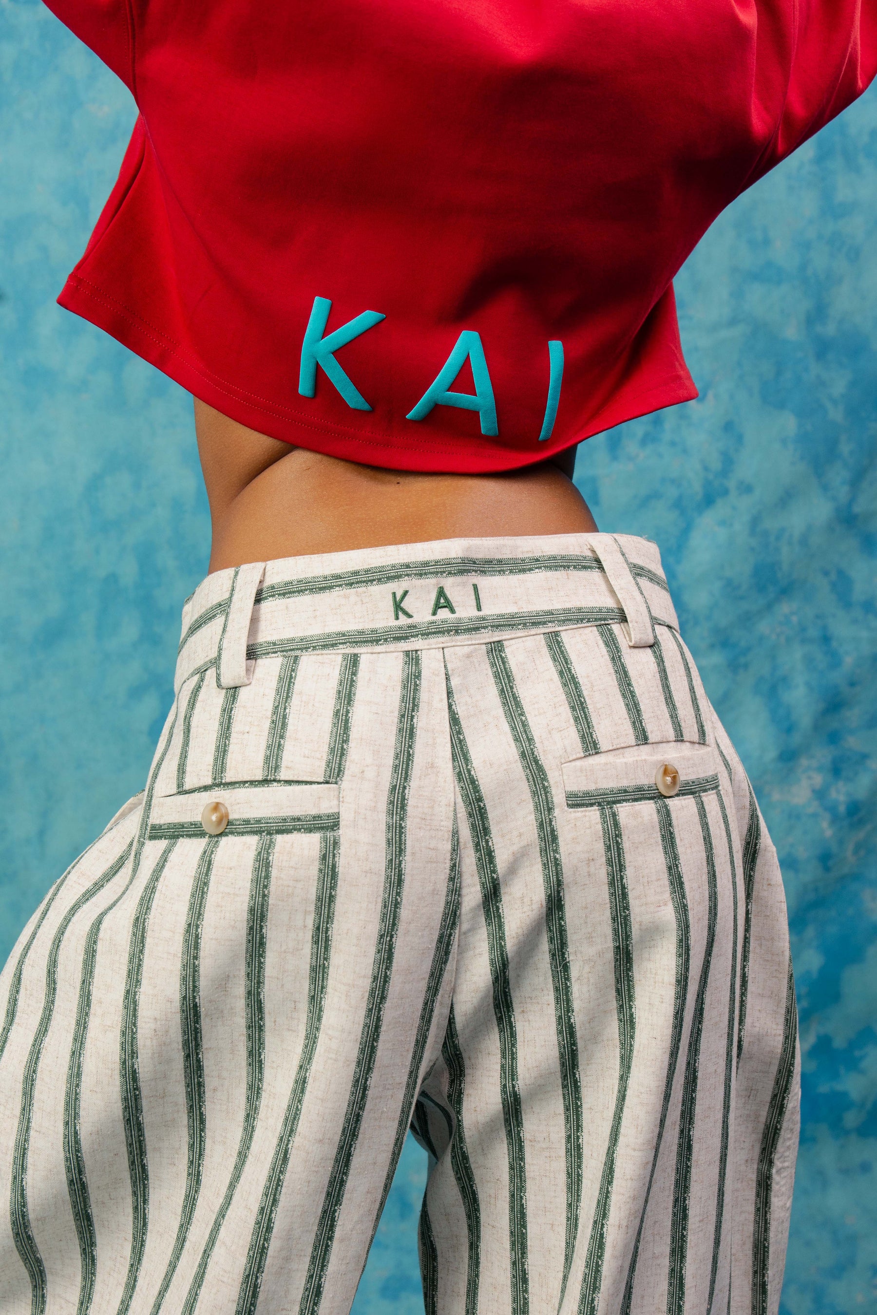 Kaili Oversized Cotton Printed Crop Top - Red