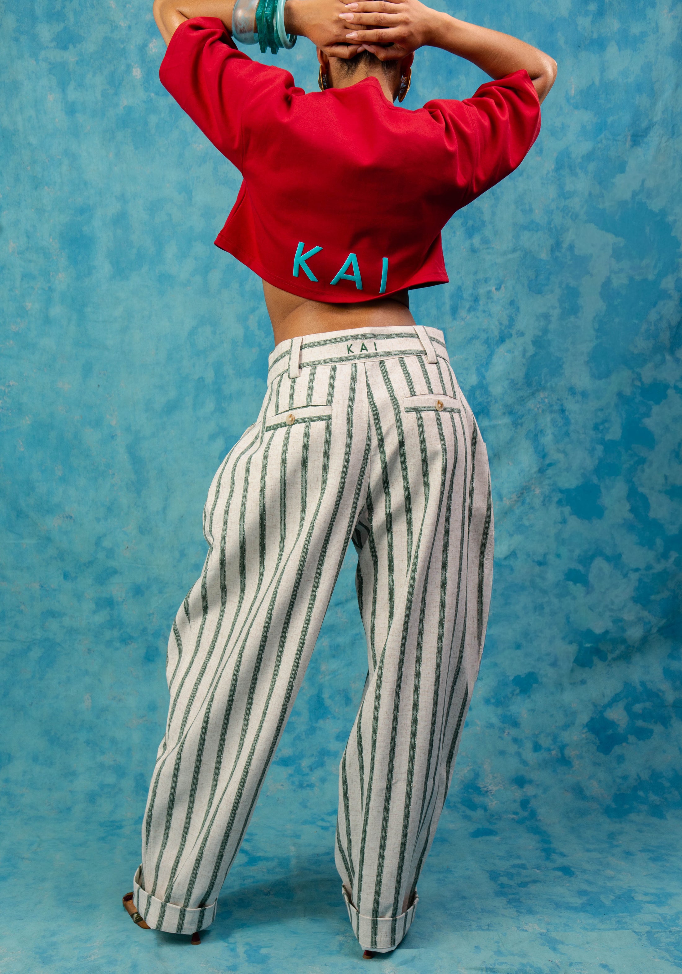 Kaili Oversized Cotton Printed Crop Top - Red