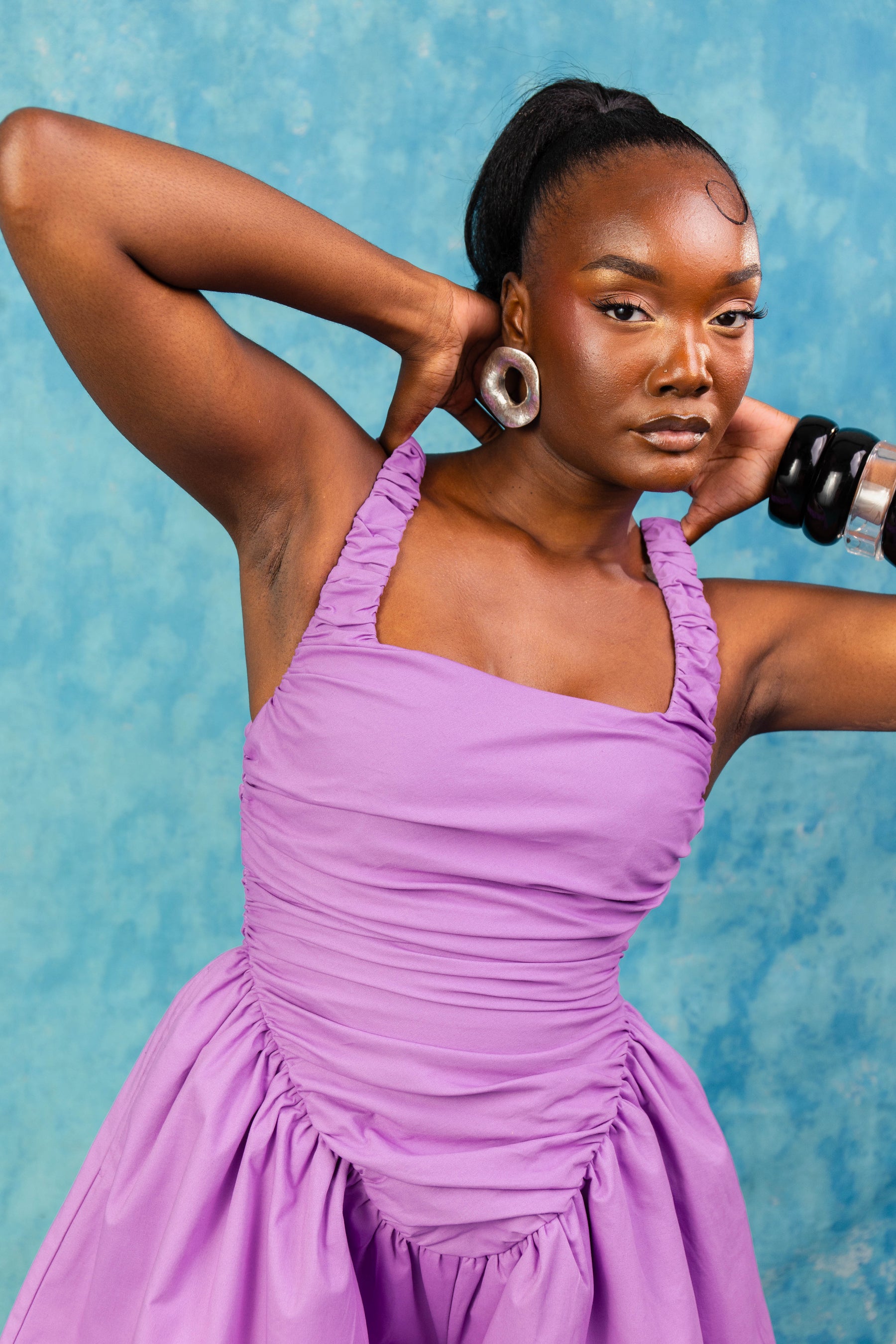 Abeni Ruched Cotton Playsuit - Wisteria