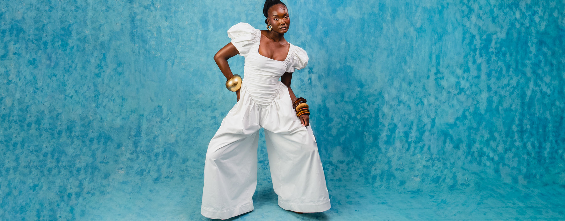 Adesola Ruched Cotton Jumpsuit - White