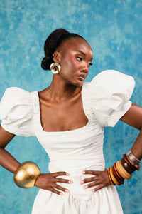 Adesola Ruched Cotton Jumpsuit - White