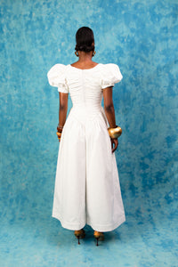 Adesola Ruched Cotton Jumpsuit - White