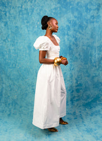 Adesola Ruched Cotton Jumpsuit - White