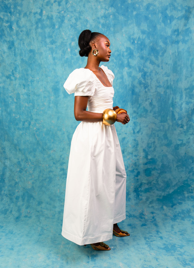 Adesola Ruched Cotton Jumpsuit - White