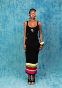 Amina Knitted Stripe Maxi Dress - Black