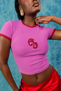 Nao Cotton Logo Embroidered Baby Tee - Pink