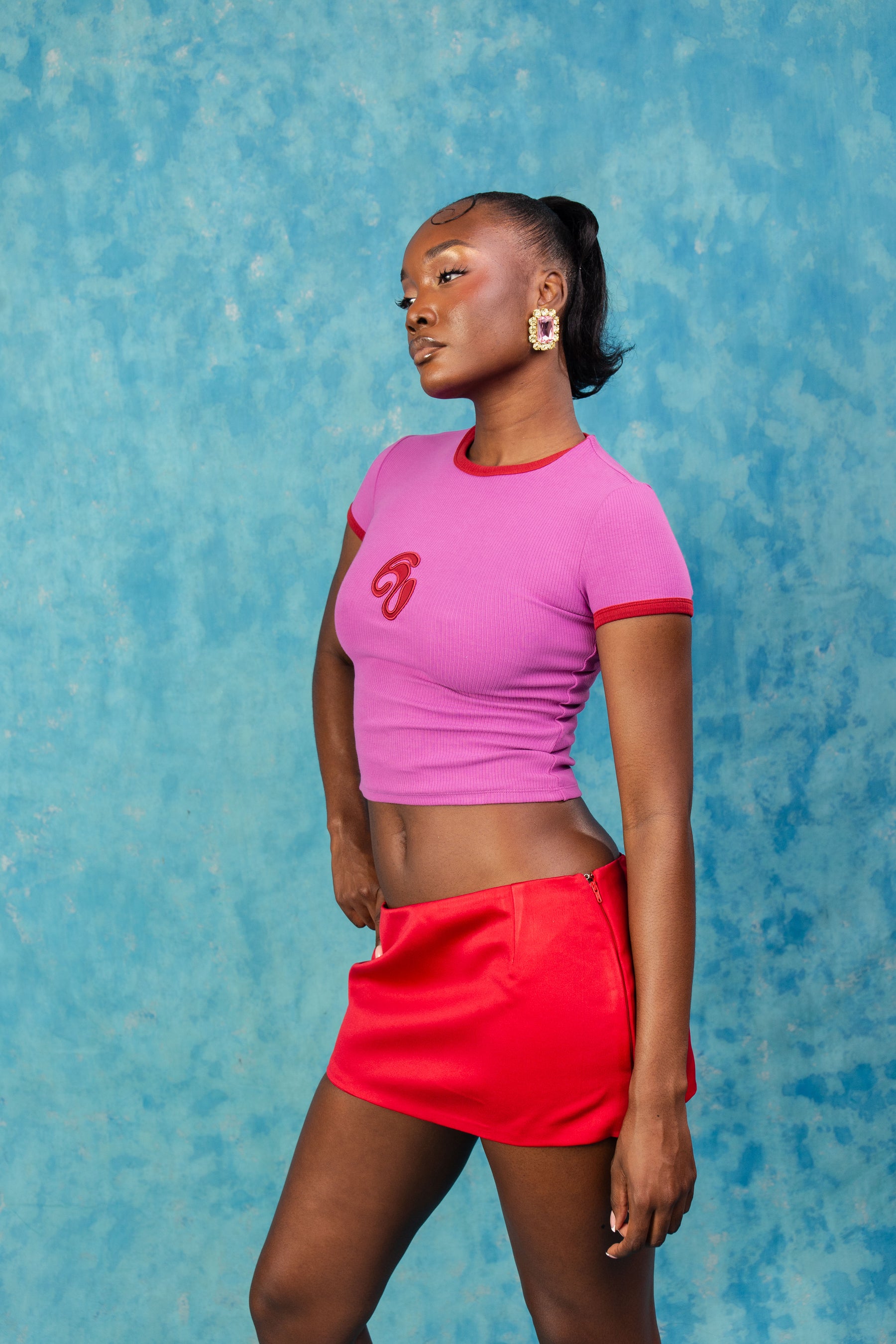 Nao Cotton Logo Embroidered Baby Tee - Pink