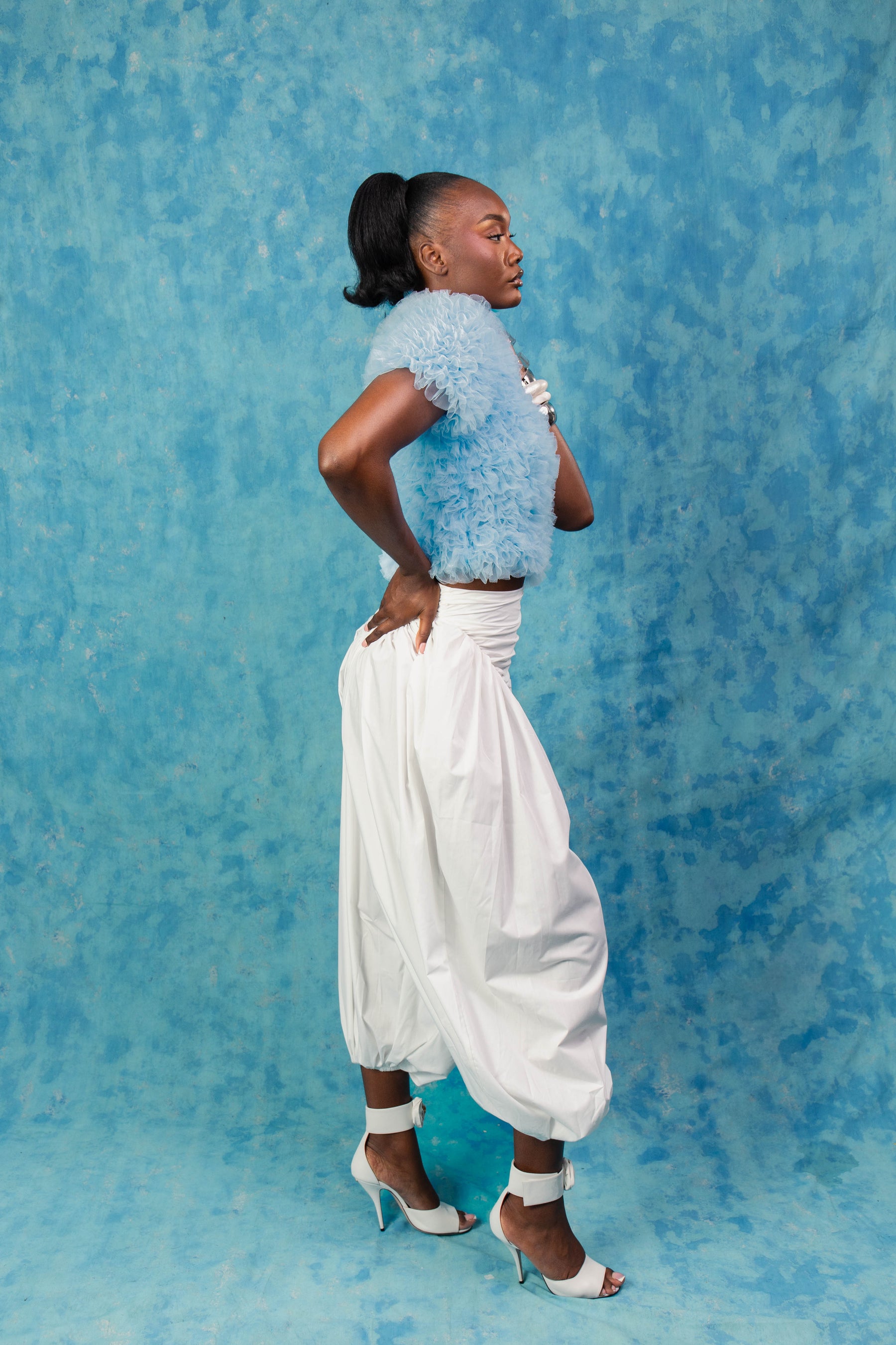 Luella Ruffle Cloud Tulle Top - Baby Blue