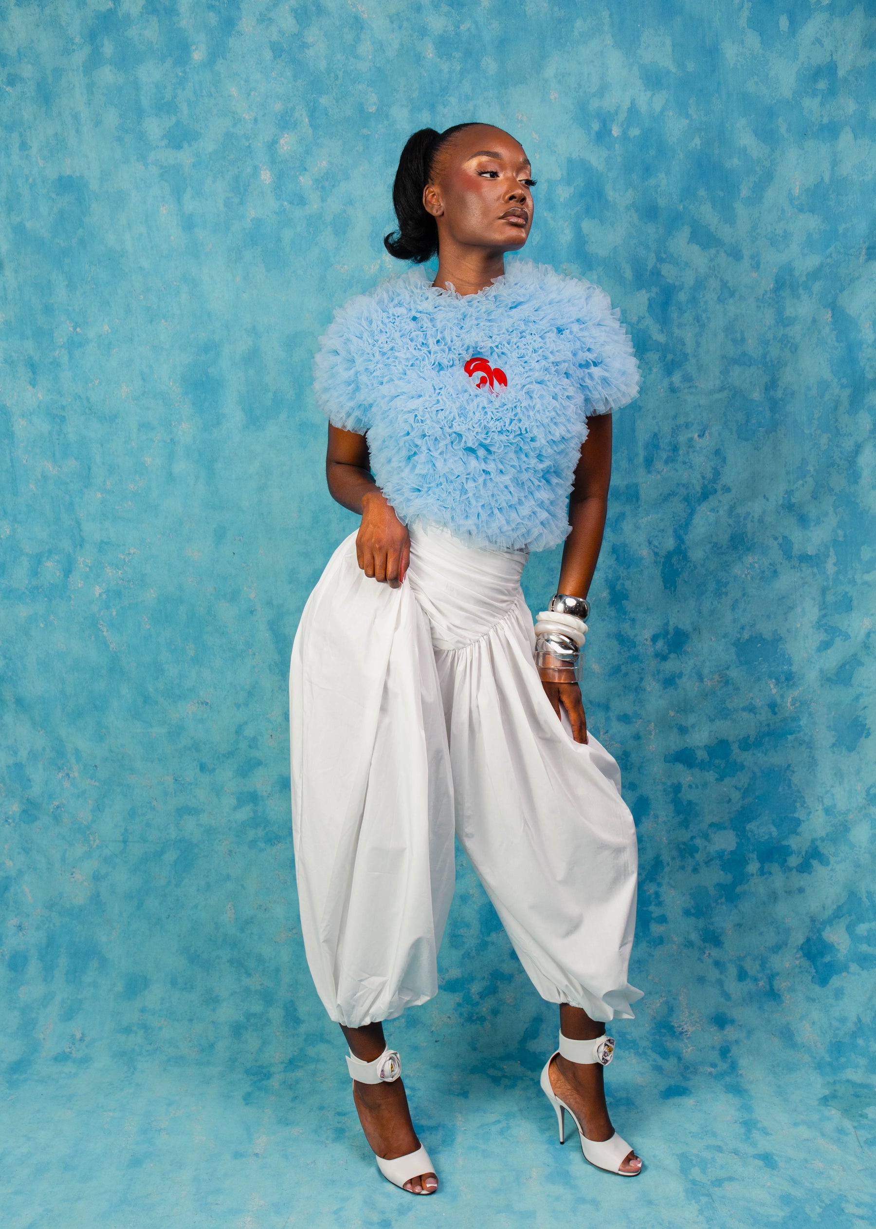 Luella Ruffle Cloud Tulle Top - Baby Blue