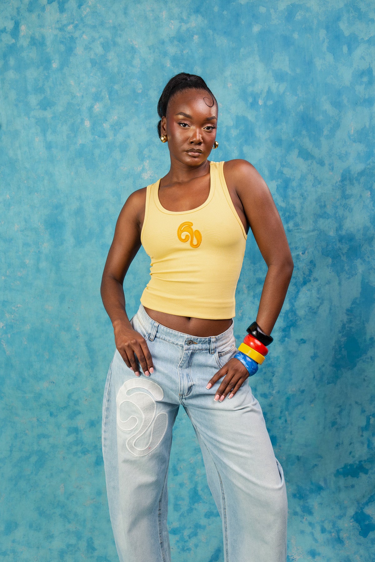 Nao Cotton Logo Embroidered Racer Back Vest Top -  Pineapple