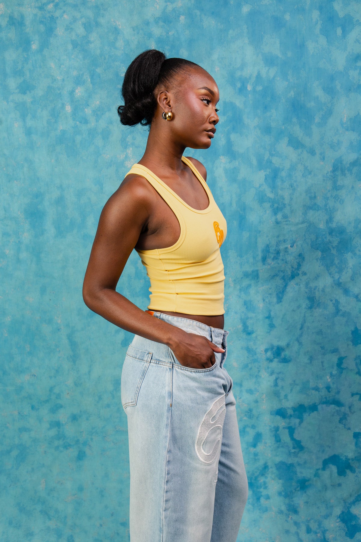 Nao Cotton Logo Embroidered Racer Back Vest Top -  Pineapple