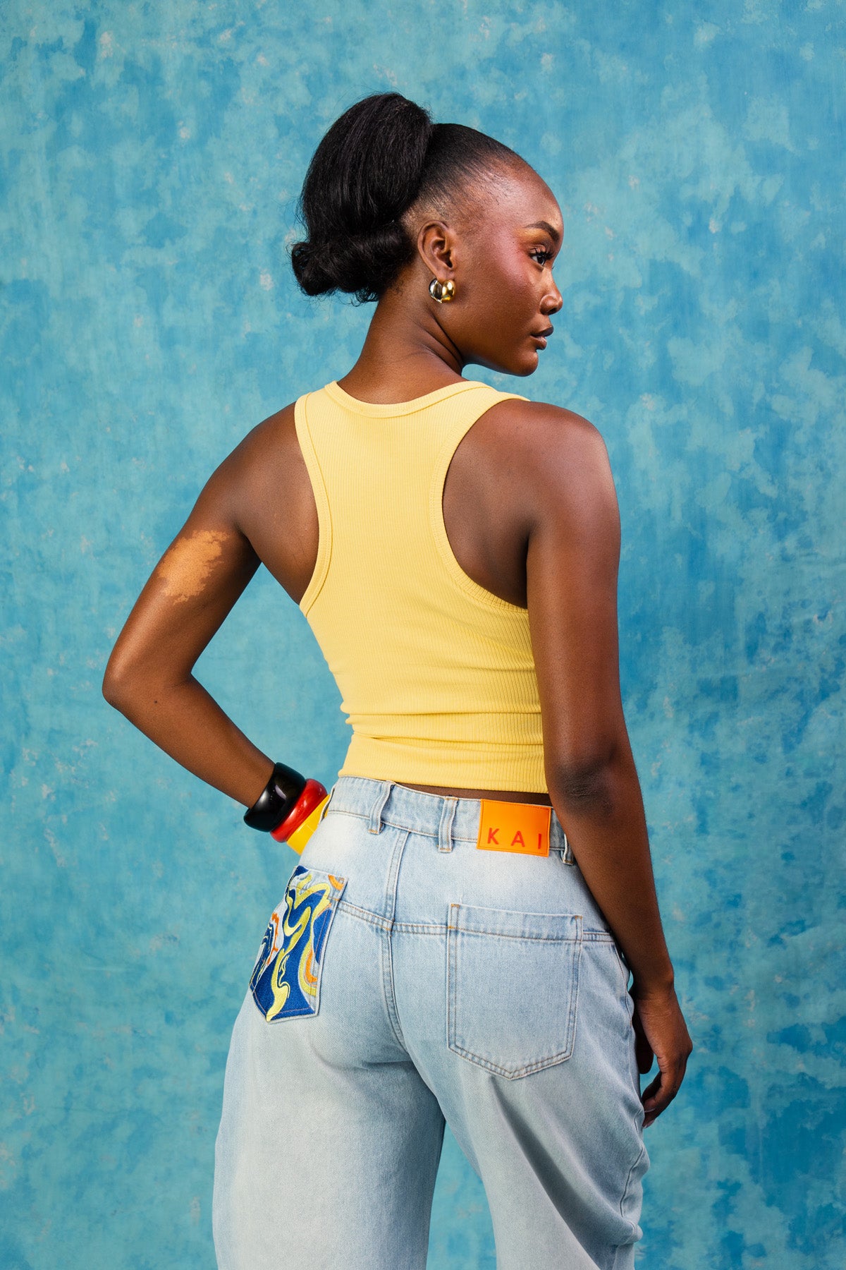 Nao Cotton Logo Embroidered Racer Back Vest Top -  Pineapple