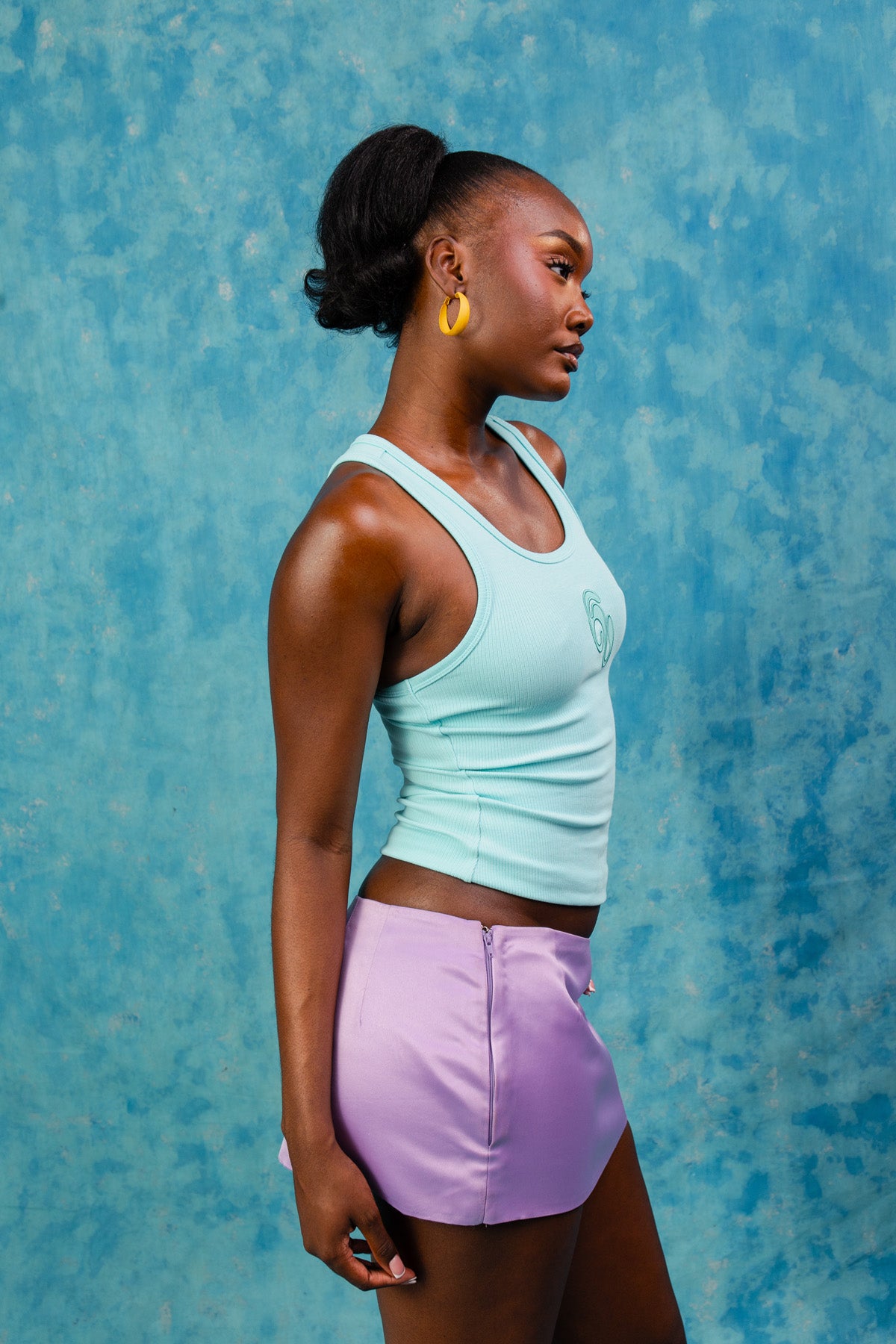 Nao Cotton Logo Embroidered Racer Back Vest Top - Aqua