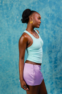 Nao Cotton Logo Embroidered Racer Back Vest Top - Aqua