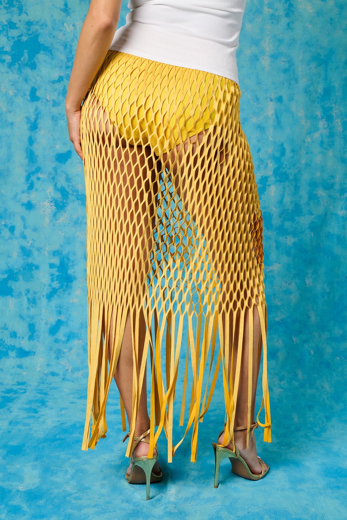 Yumi Faux Suede Laser Cut Skirt - Yellow