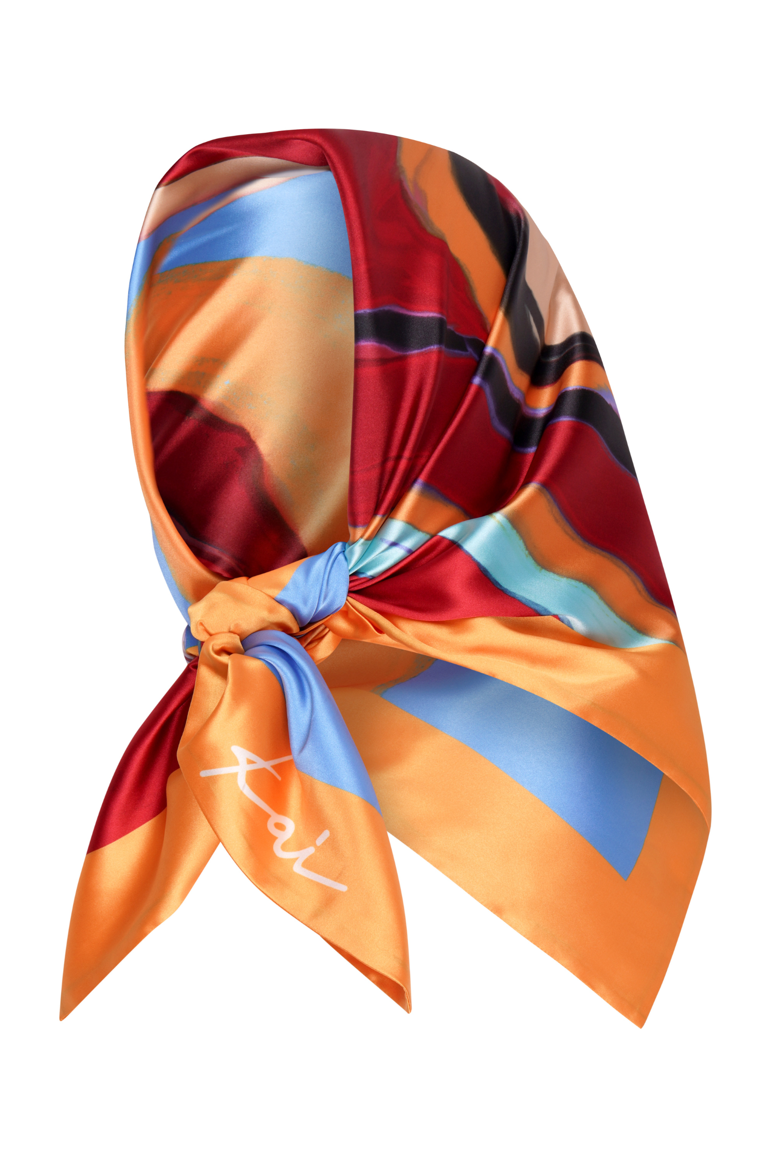 Elysia Silky Satin Scarf - Isimi Print - Blue