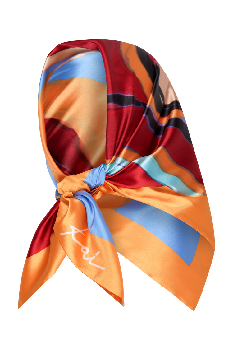 Elysia Silky Satin Scarf - Isimi Print - Blue