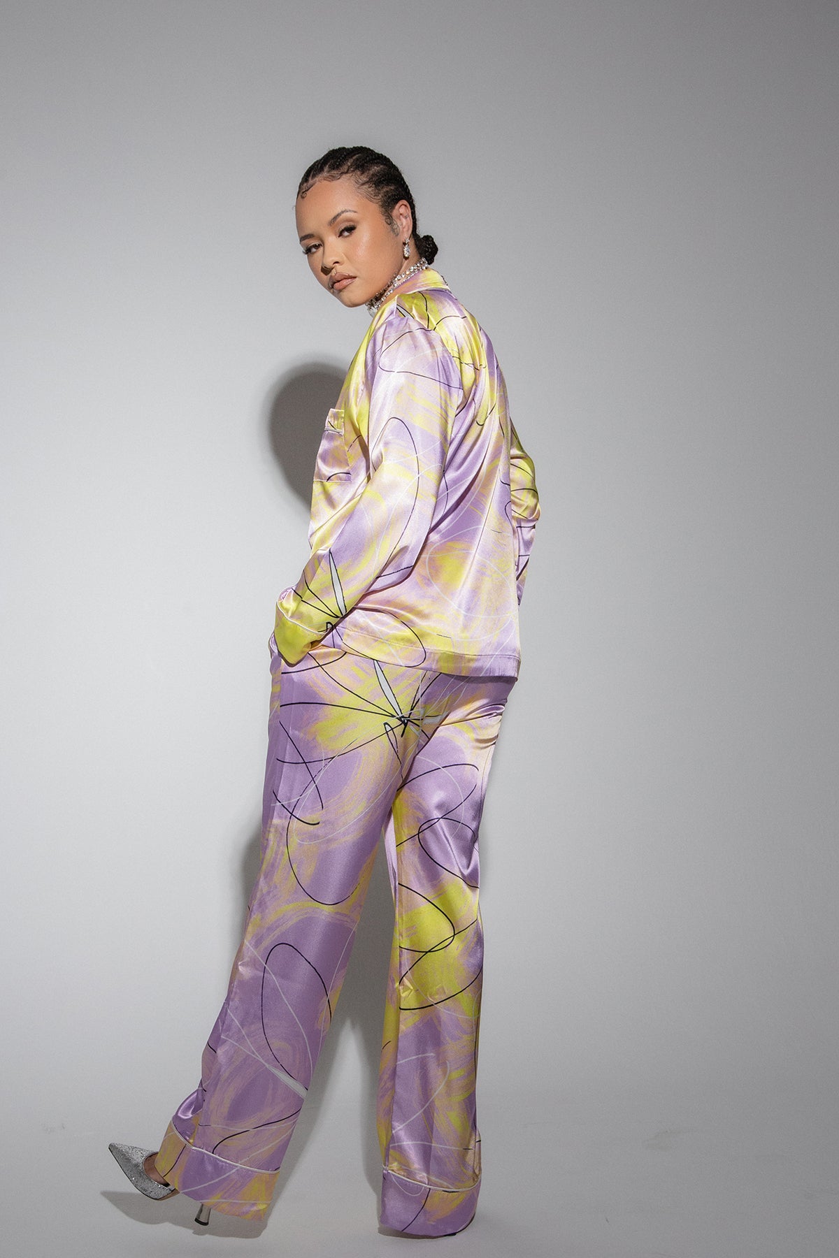 Acacia Long Sleeve Top and Trouser Pyjama Set- Lavender