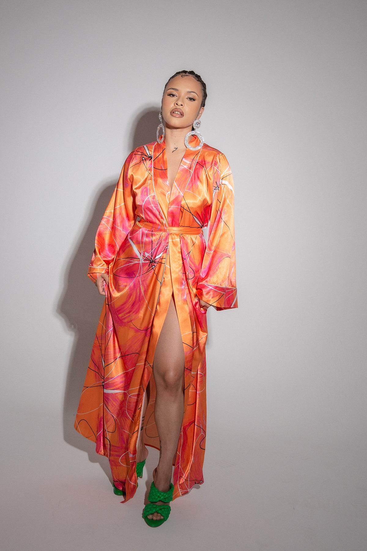 Acacia Silky Satin Printed Kimono- Mandarin