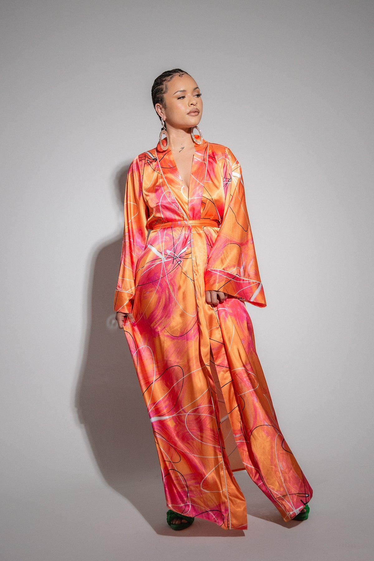 Acacia Silky Satin Printed Kimono- Mandarin