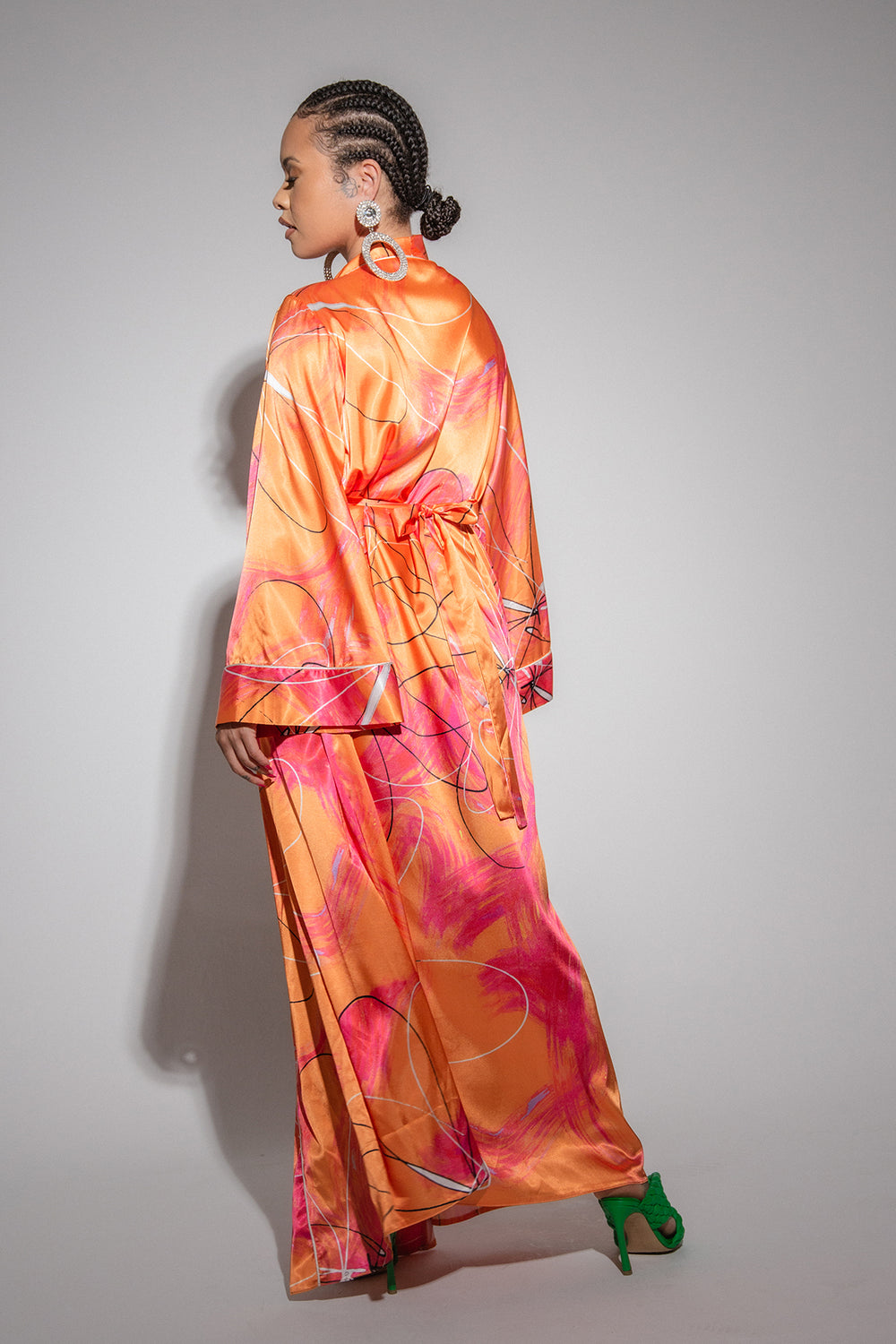 Acacia Silky Satin Printed Kimono- Mandarin