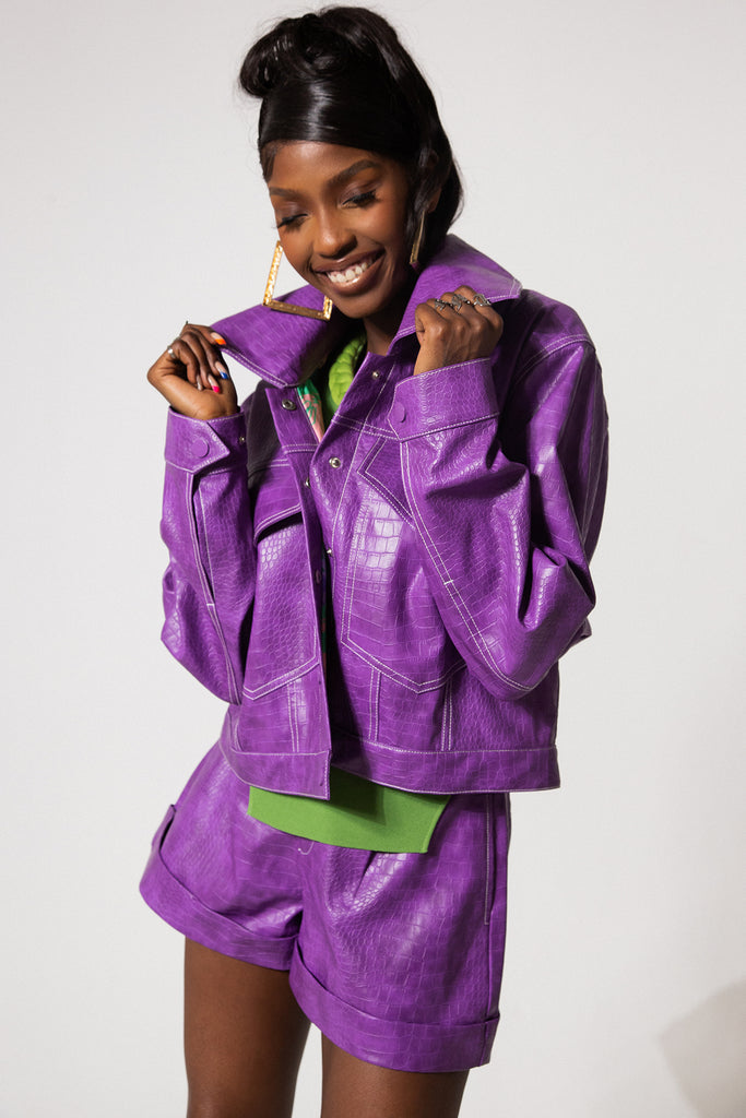 Mena Vegan Leather Jacket Grape Kai Collective