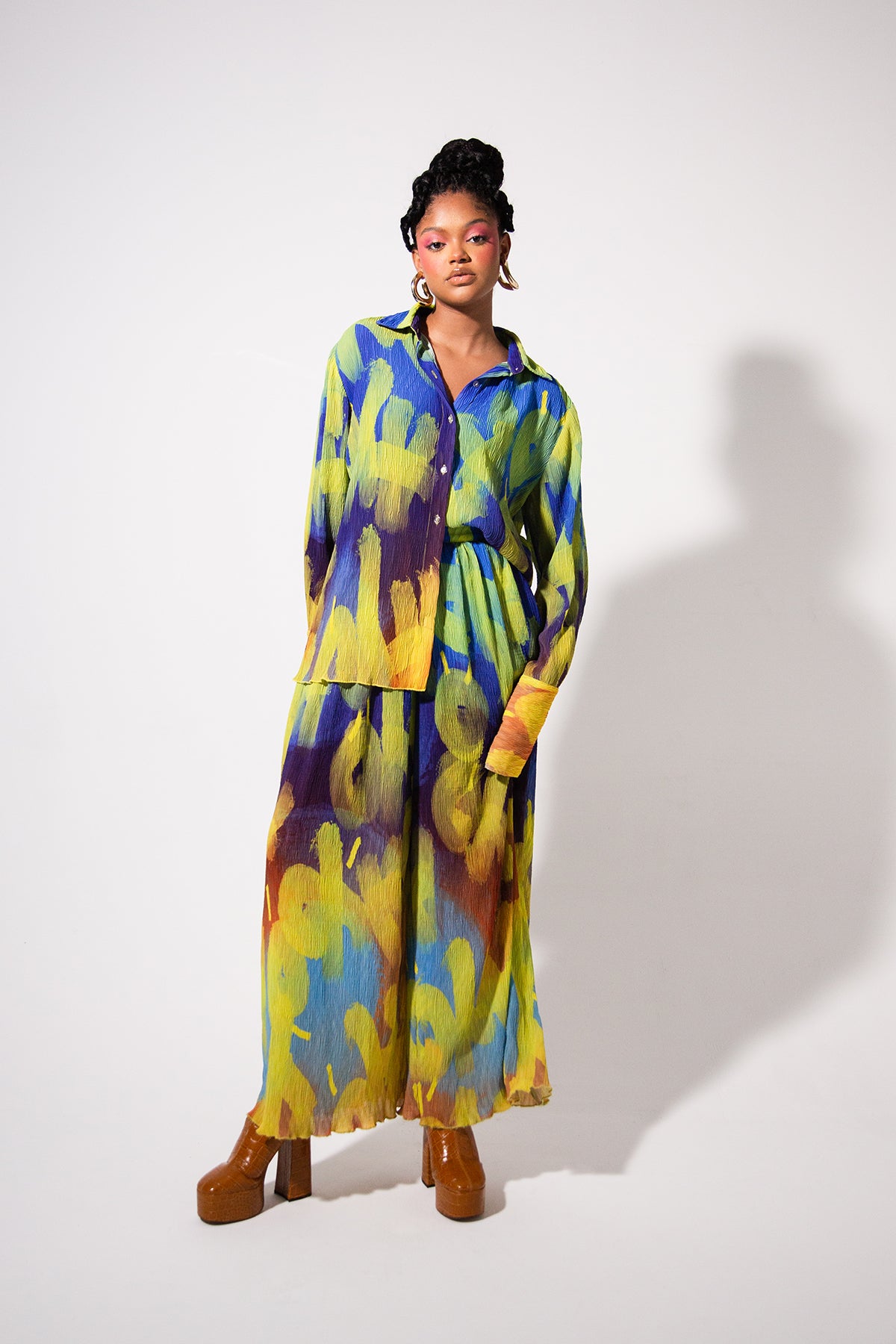 Mawuli Printed Plisse Trousers - Ayo Print Blue