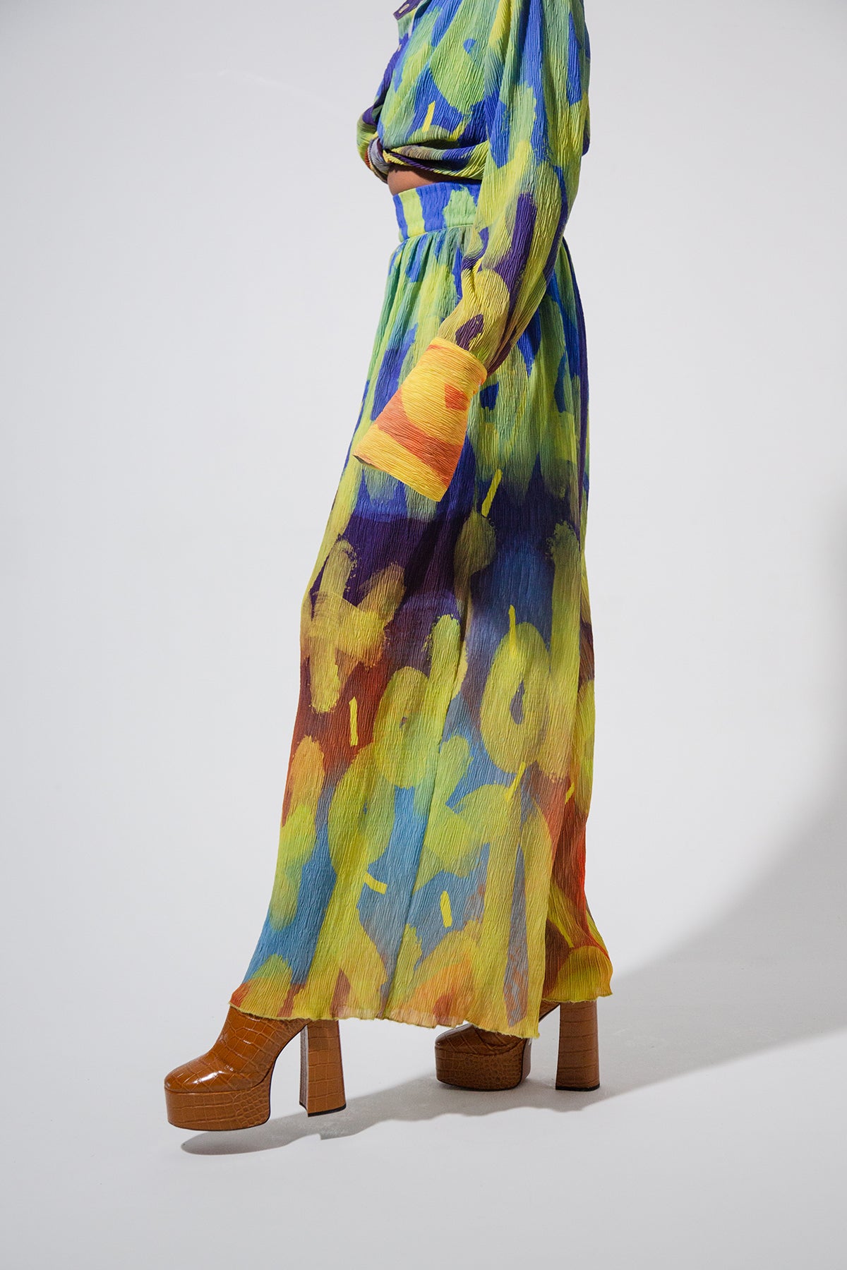 Mawuli Printed Plisse Trousers - Ayo Print Blue