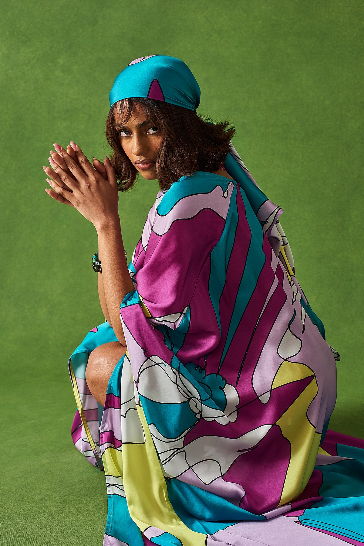 Soraya Boubou Kaftan- Kubra Print Teal