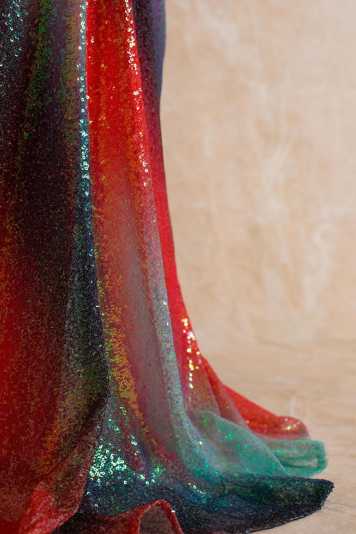 Cherry Glaze Ombre Sequin Cowl Neck Dress