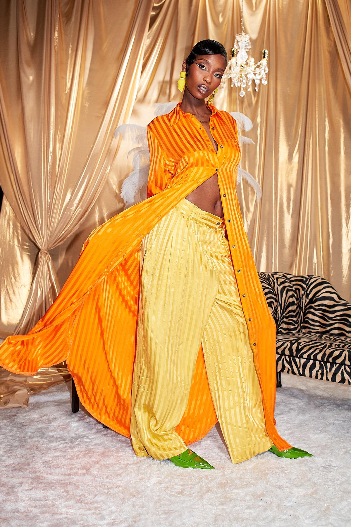 Renua Striped Silky Dress - Orange