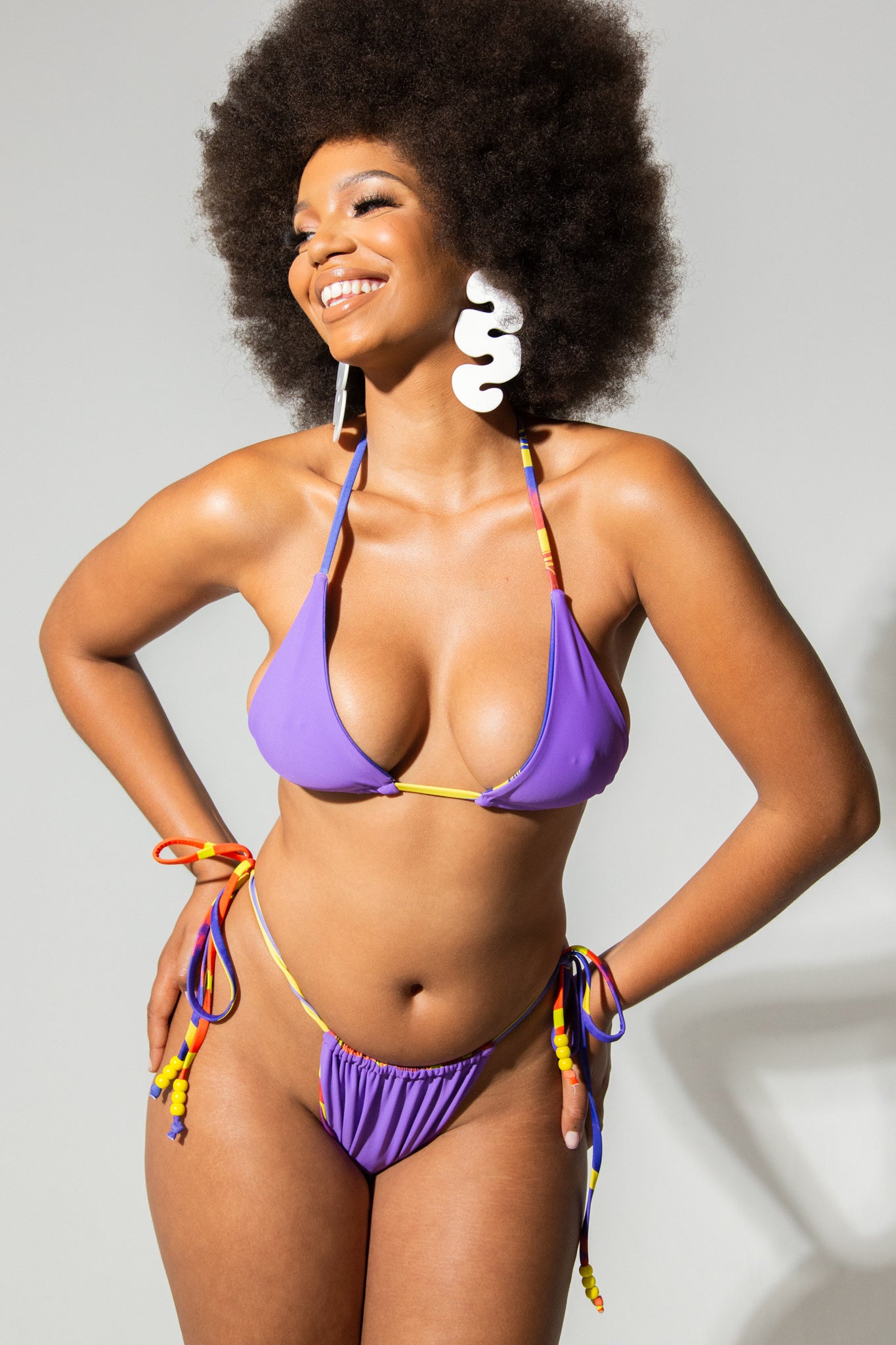 Kaikini Reversible String Printed Bikini Bottoms - Femi Print Purple