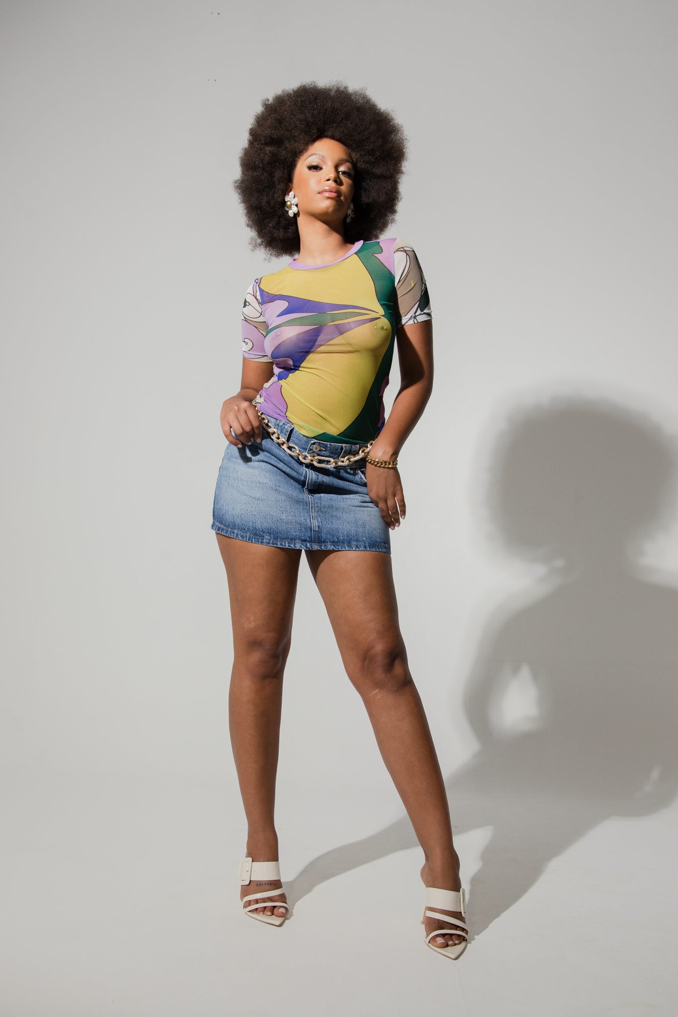 Crew Neck Short Sleeve Mesh Tee-Shirt- Kubra Print Beige