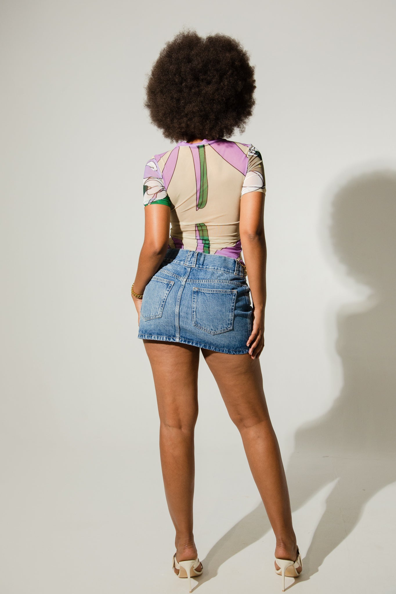Crew Neck Short Sleeve Mesh Tee-Shirt- Kubra Print Beige