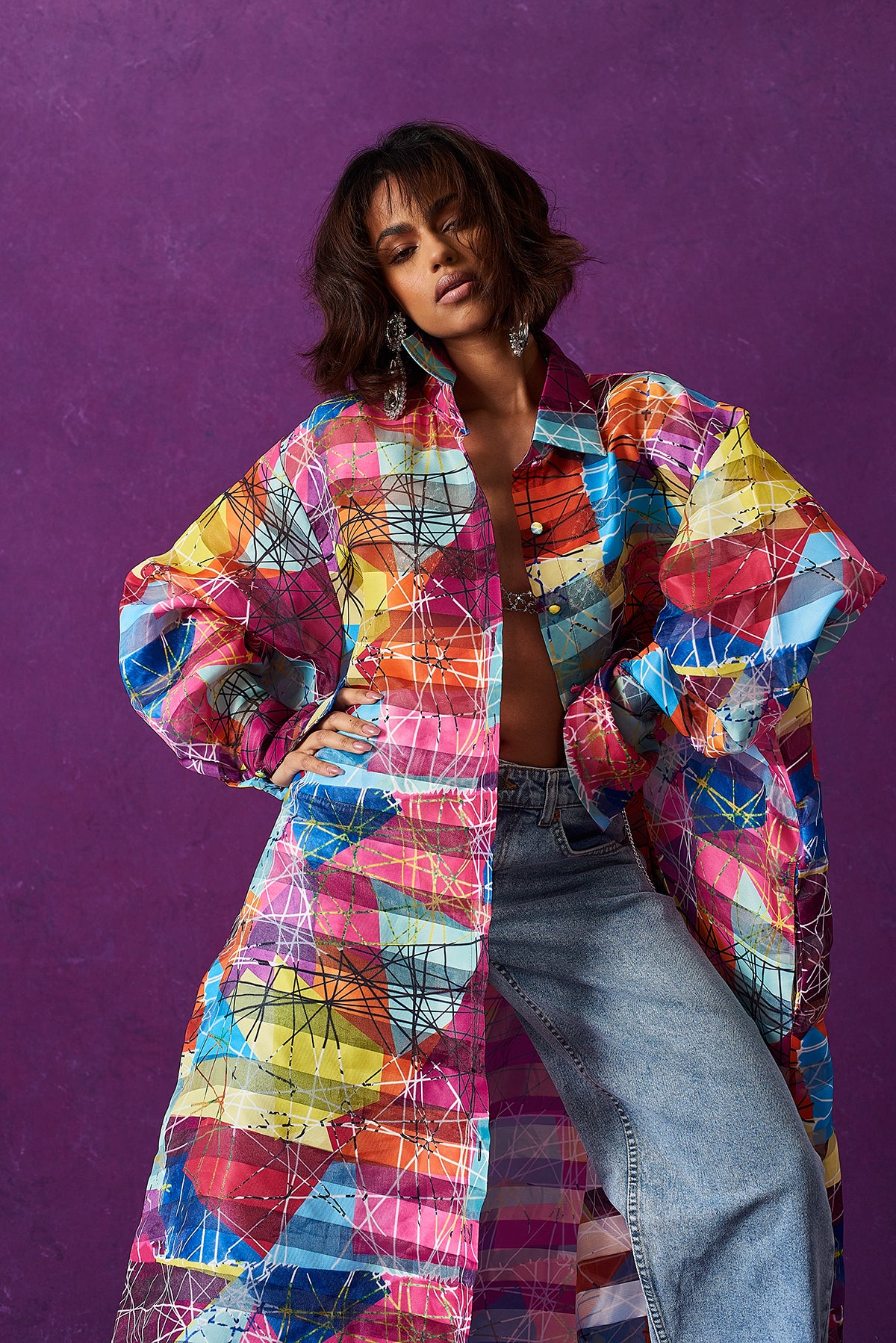 Amira Technical Organza Oversized Long Sleeve Shirt Dress – Kai