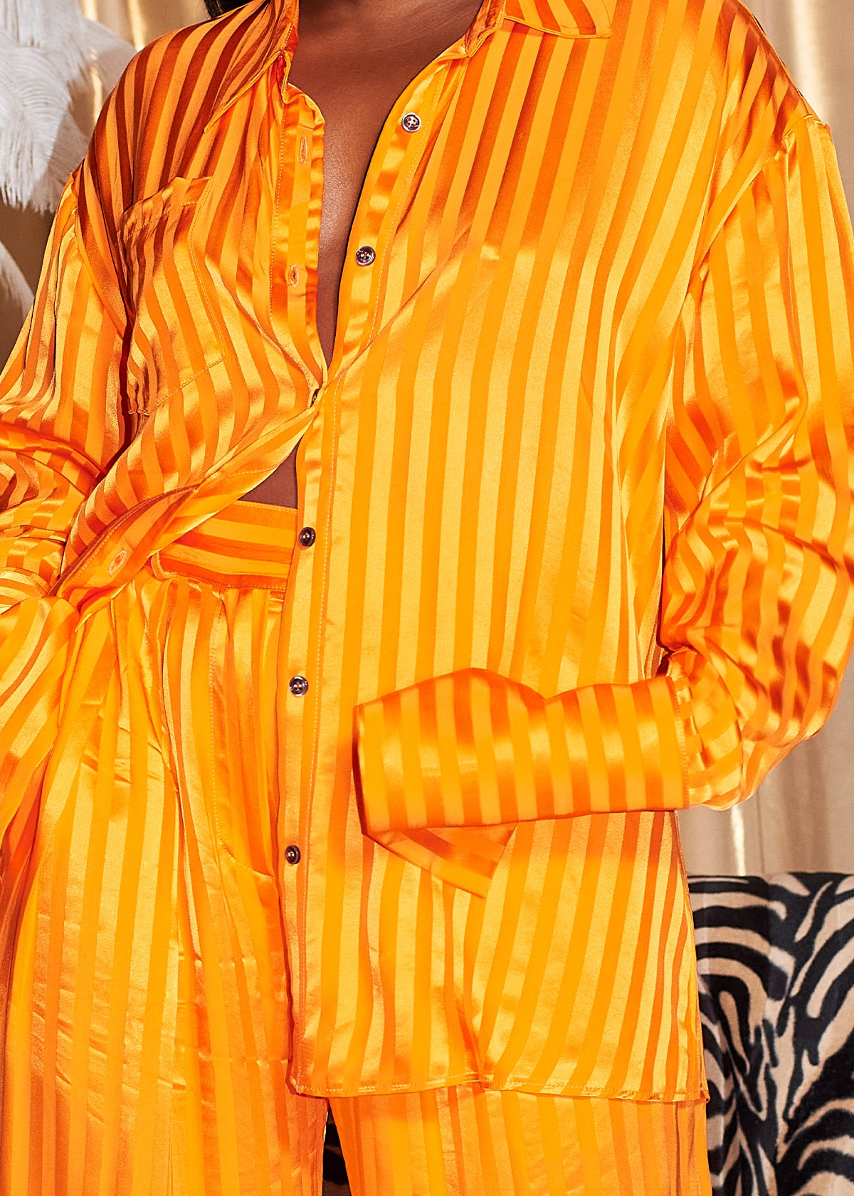 Renua Striped Silky Shirt - Orange